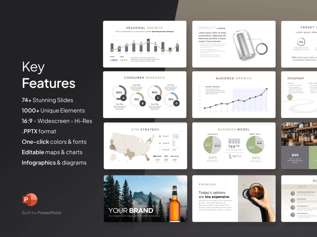 Alcohol Beverage Investor Presentation for PowerPoint - 73-Slide Deck Template for Liquor & Spirits Industry - Best Pitch Decks | VIP Graphics