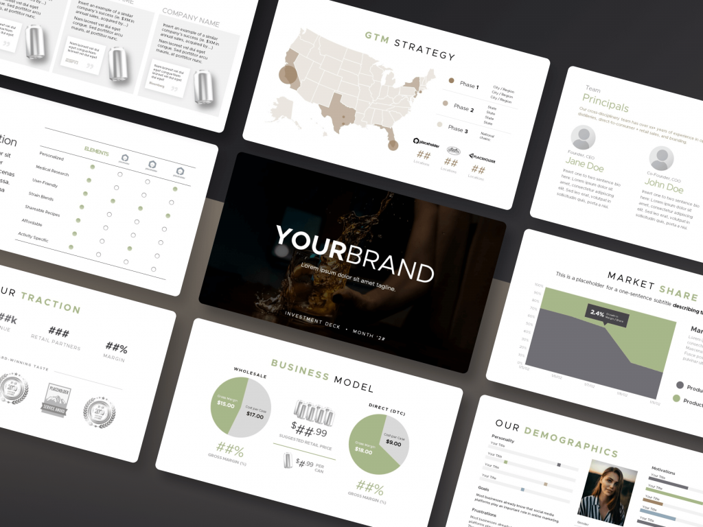 Liquor & Spirits Pitch Deck - Investor Presentation Template for Wine, Beer, Whiskey, Tequila & other beverages | VIP.graphics