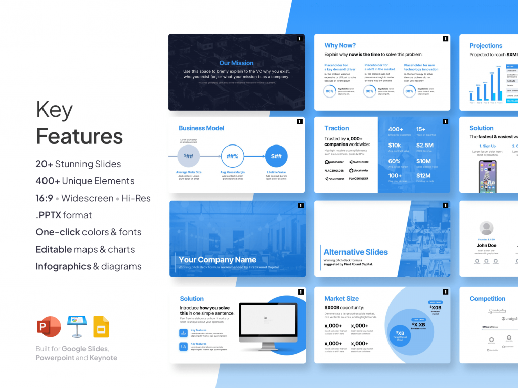 First Round Capital Investor Presentation for PowerPoint - 20-Slide Deck Template for early-stage startups | VIP Graphics