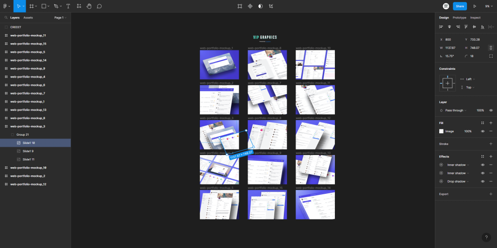Figma Website Mockups: minimalist titled perspective showcases for website & app designs