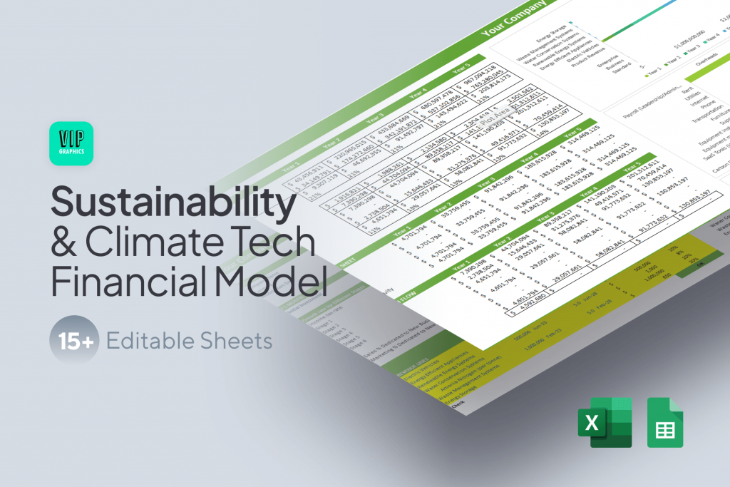 Climate Tech Financial Model / Projections Template for Sustainability Startups | VIP Graphics