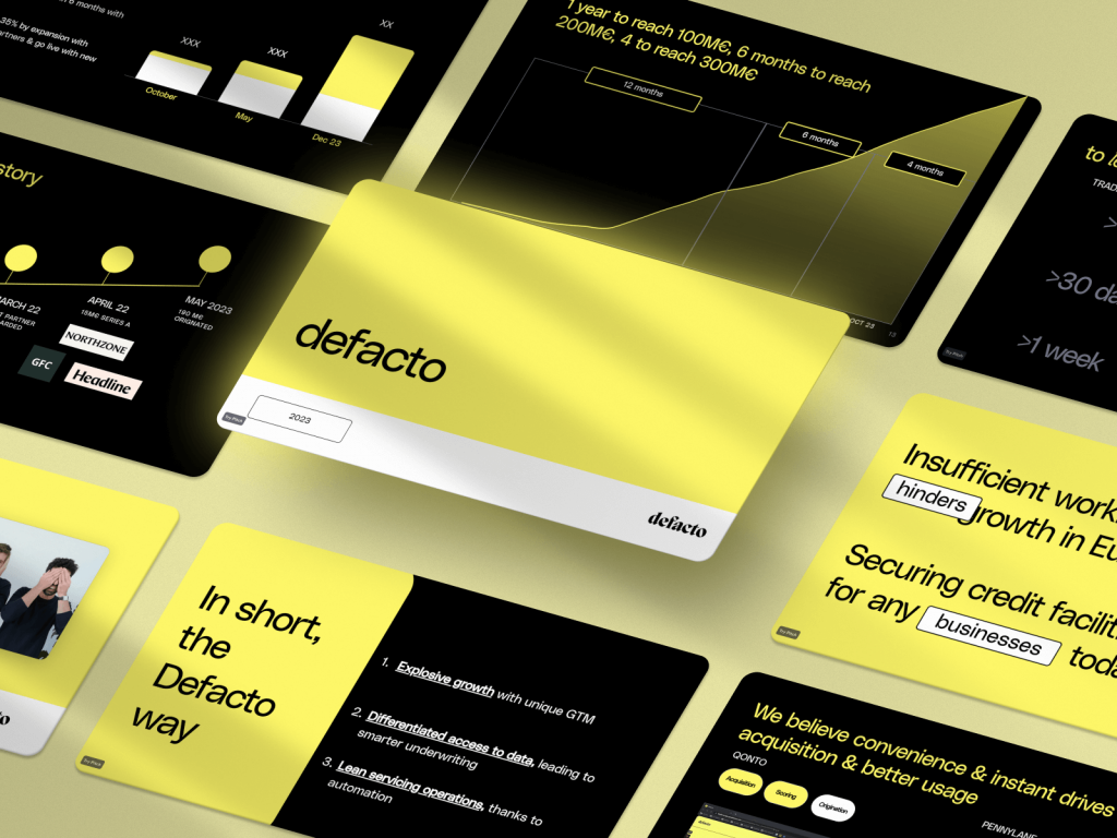 Defacto $10.8M Series A Investor Presentation: best pitch deck examples | VIP Graphics