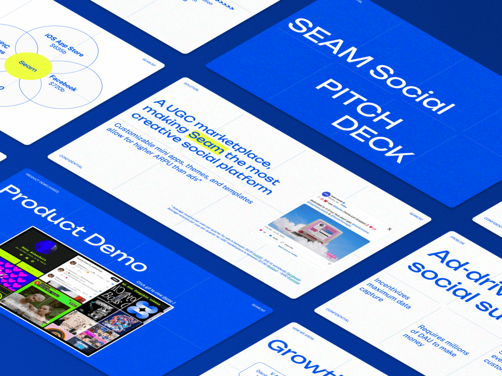Seam Social - $2.5M Investor Presentation for Web3 social platform: best pitch deck examples | VIP Graphics