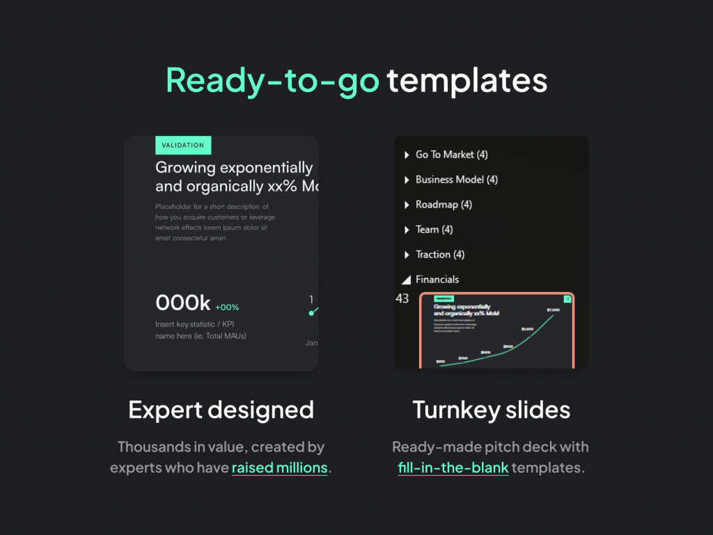 Ready-made, Turnkey Pitch Deck Template: Fill in the blank slides created by experts