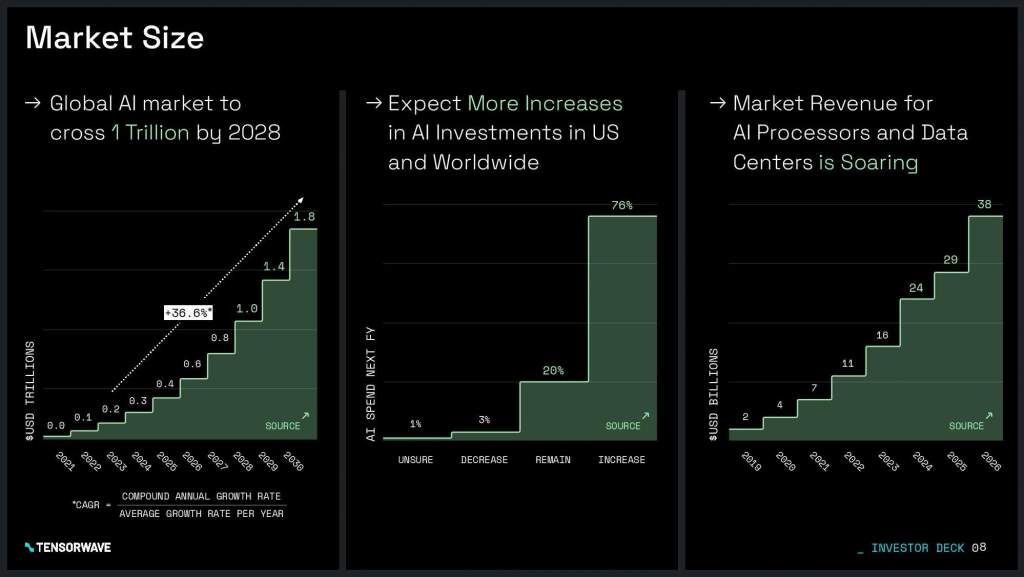 TensorWave Pitch Deck - Market Slide: Best pitch deck examples - $43 round for AI workload data centers | VIP Graphics