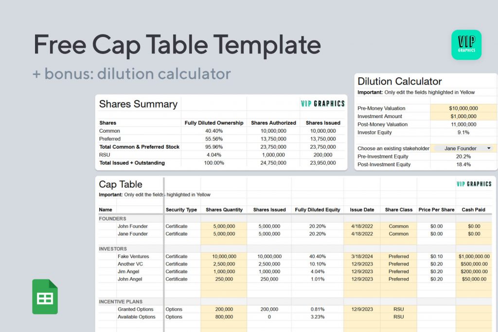 Free Startup Cap Table Template for Google Sheets & Excel