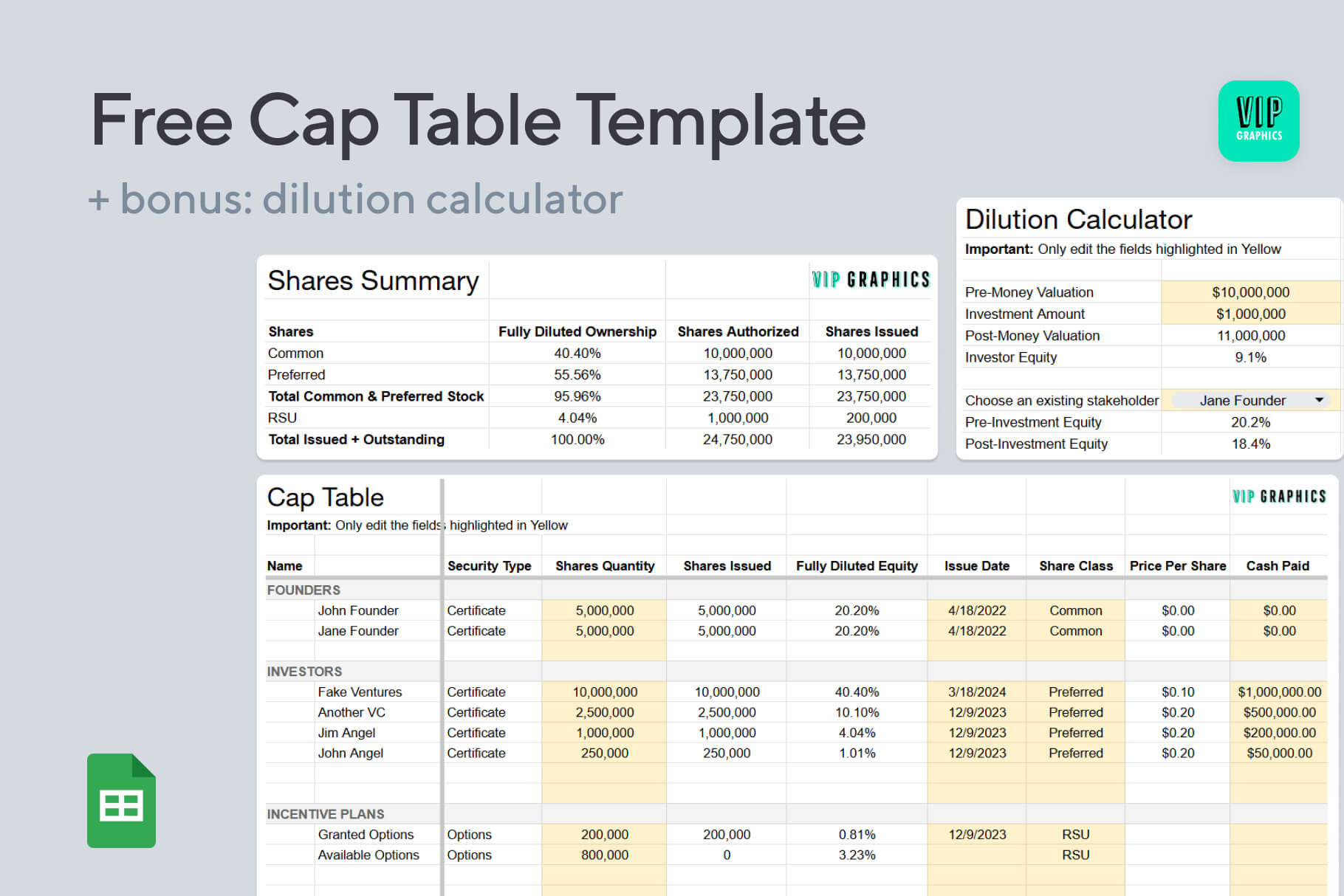 Free Cap Table Template for Excel / GSheets