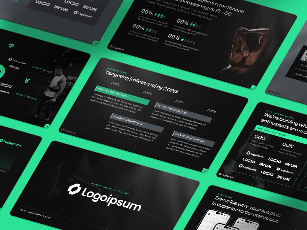 Fitness Pitch Deck Template for Gyms, Smart Fitness Startups, Personalized Nutrition, and more