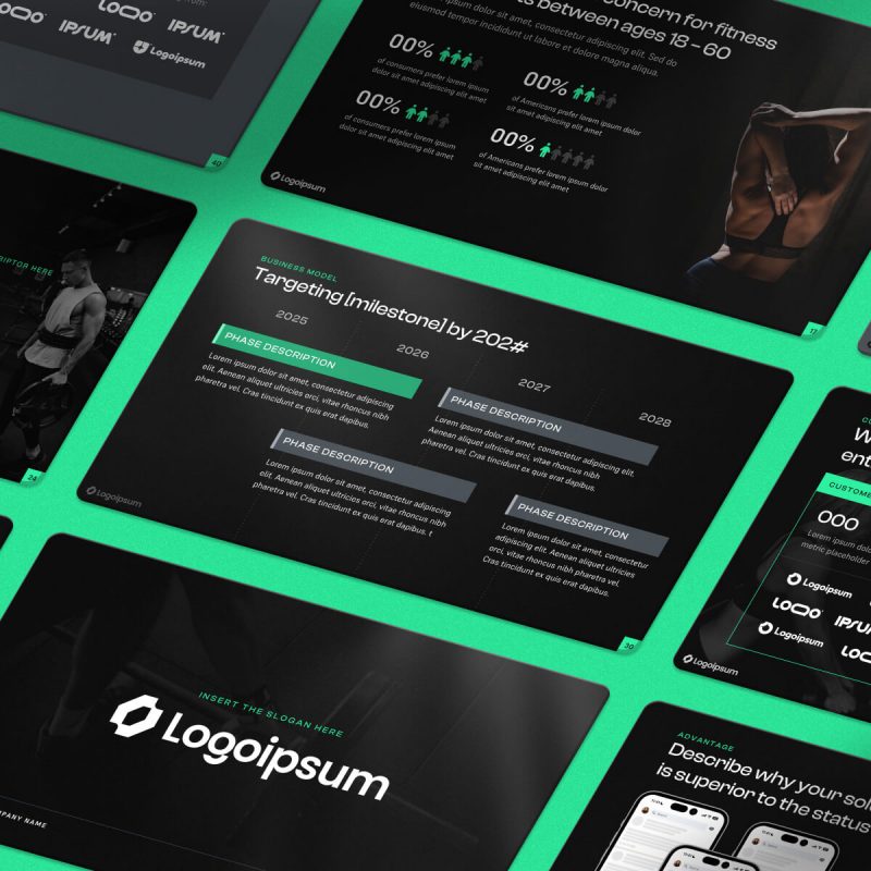 Fitness Pitch Deck Template for Gyms, Smart Fitness Startups, Personalized Nutrition, and more