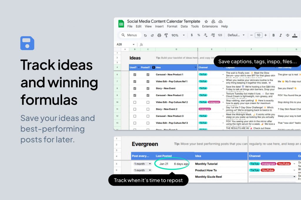 google-sheets-social-media-planner-template Google Sheets Social Media Content Calendar Template - Idea Planner
