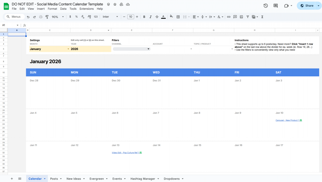 social-media-content-calendar-template_main-interface social media content calendare template google sheets - calendar tab